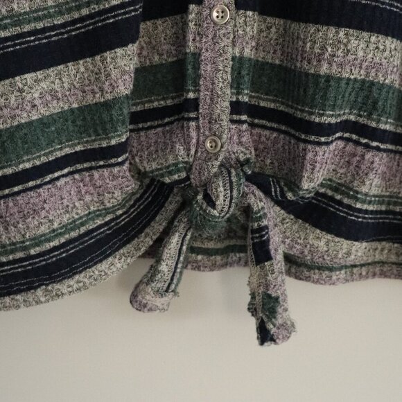 Ricki's Women's Colorful XL Striped Button-Down Tie Front Casual Stretch T-Shirt - Picture 8 of 12